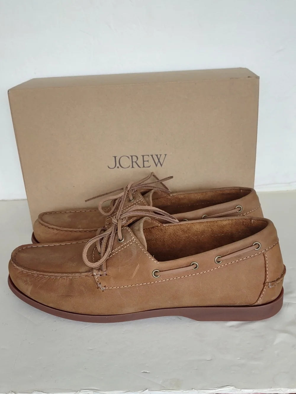 BRAND NEW J. Crew Tan Leather Moccasin-Style Boat Shoes